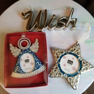 Set of 3 Ornaments, Victorian Hanging Frames, Star, Angel, Wish, Rhinestone